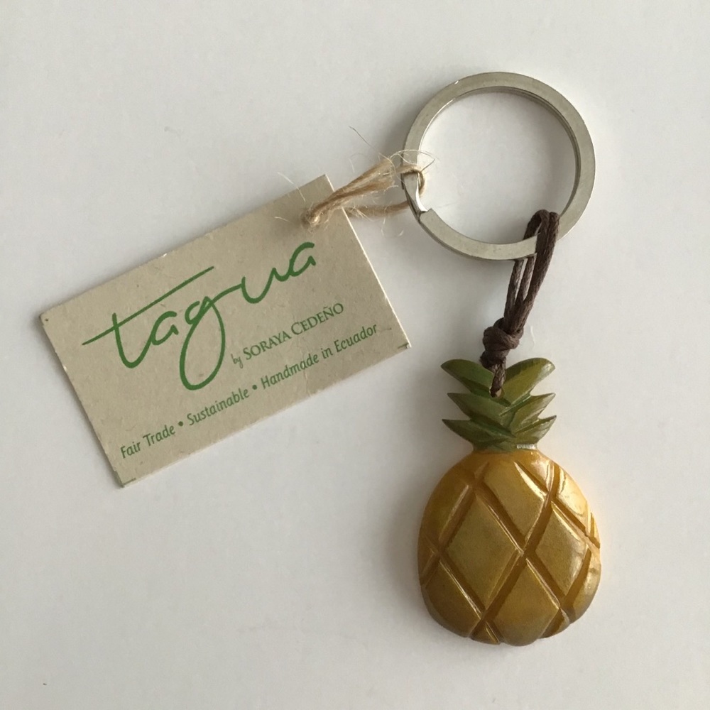1 LEFT! NEW Pineapple Key Ring Chain Carved Tagua Nut Ecuador Hawaii Aloha HI - Picture 14 of 14